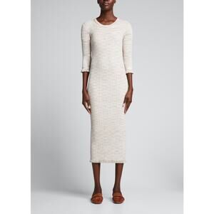 Veronica Beard tan speckled Viscose Midi ruffle hem bodycon Richie Knit Dress XL